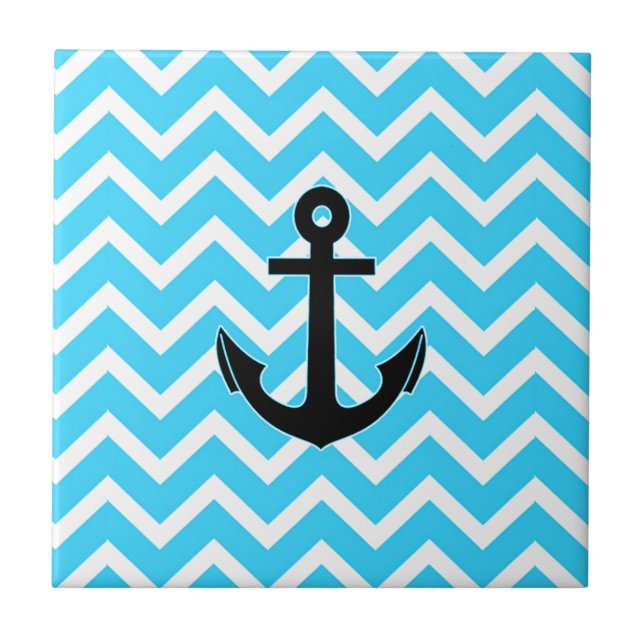 Aqua Blue Chevron Anchor Tile (Front)