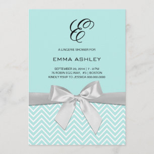 Aqua Blue Chevron Lingerie Shower Invitation