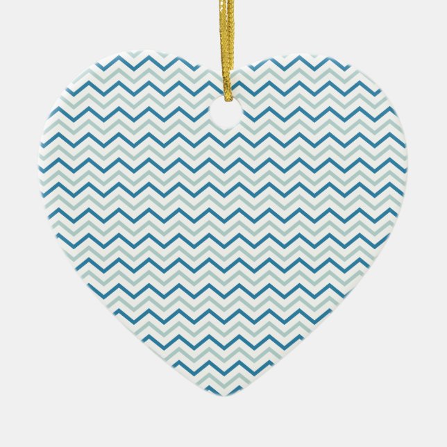 Aqua Blue Chevron Pattern Ceramic Tree Decoration (Front)