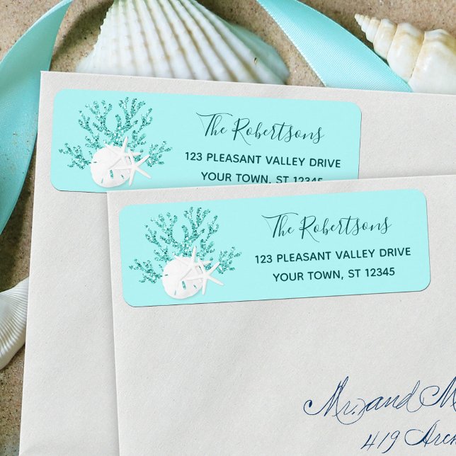 Aqua Blue Christmas Beach Return Address Return Address Label (Creator Uploaded)