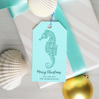 Aqua Blue Coastal Christmas Seahorse Glitter