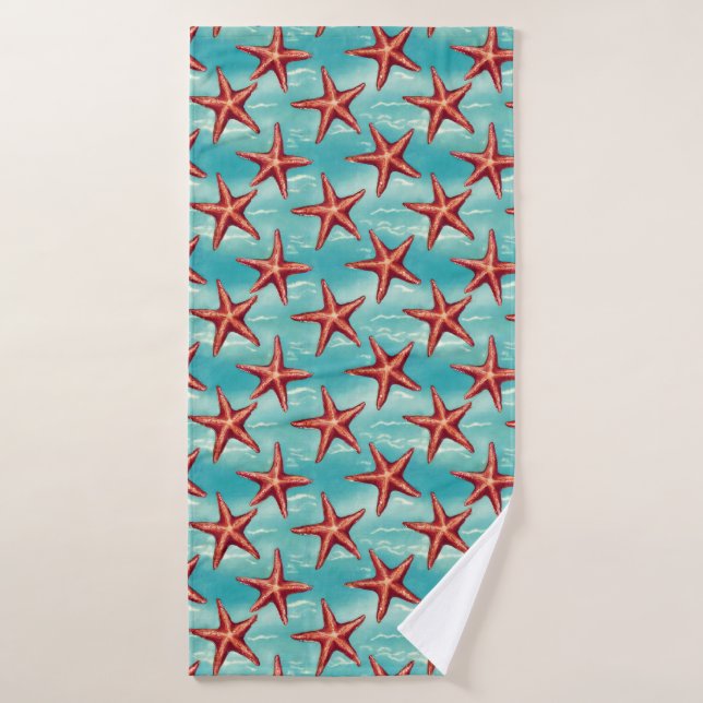 Aqua Blue Coastal Starfish Bath Towel (Bath Towel)