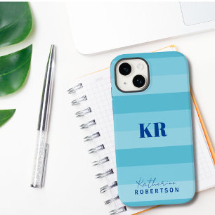Aqua Blue Color Blocks Custom Monogram  Case-Mate iPhone 14 Case