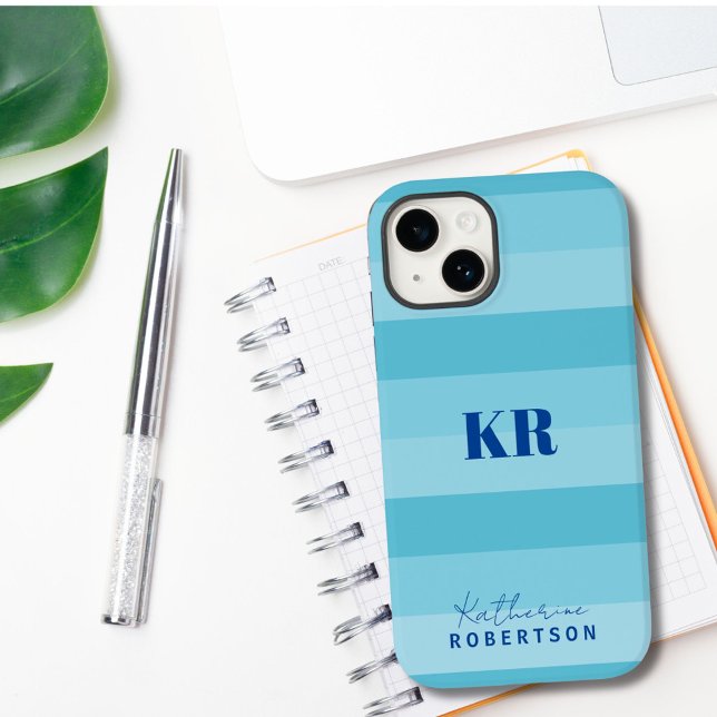 Aqua Blue Colour Blocks Custom Monogram  Case-Mate iPhone Case (Creator Uploaded)
