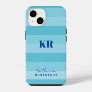 Aqua Blue Colour Blocks Custom Monogram iPhone 14 Case
