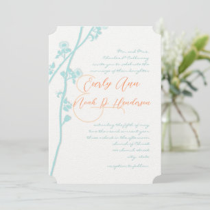 Aqua Blue Coral Flower Wedding Invitation