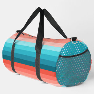 AQUA BLUE & CORAL ORANGE HORIZONTAL STRIPES DUFFLE BAG