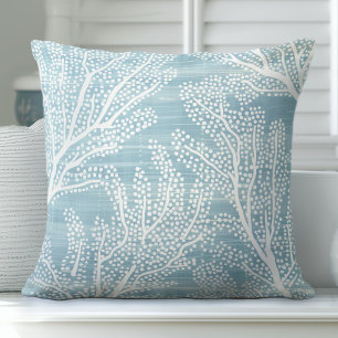 Aqua Blue Coral Throw Pillow