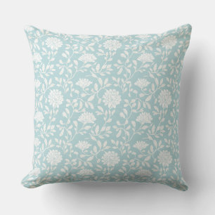 Aqua Blue Country Floral Throw Pillow