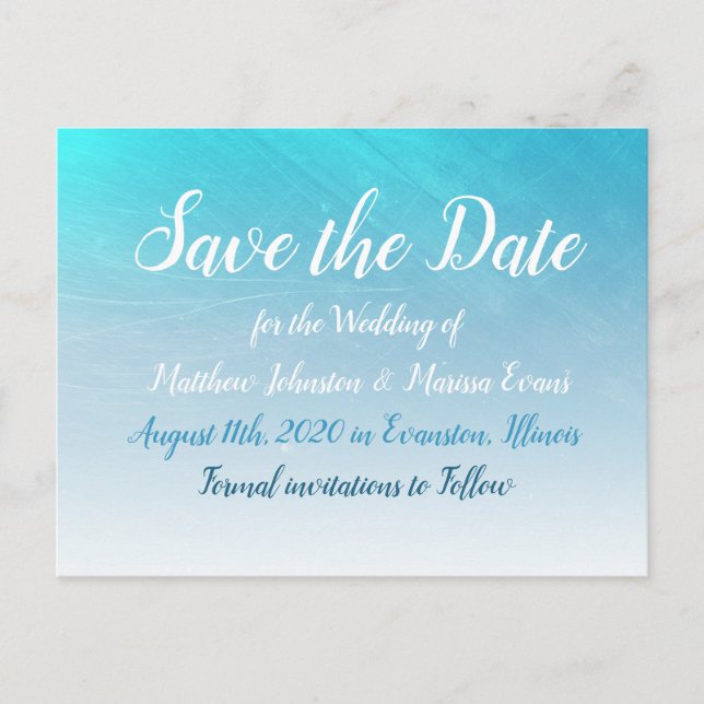Aqua Blue Crackle Save the Date Postcard (Front)