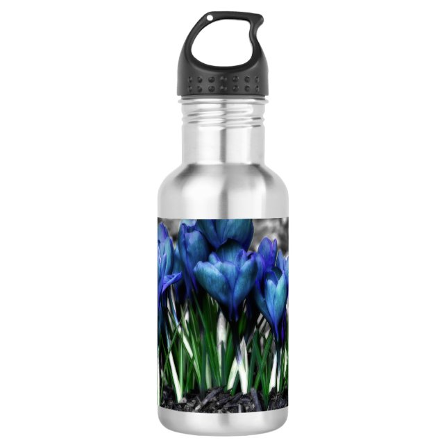 Aqua Blue Crocus Blooms 532 Ml Water Bottle (Front)