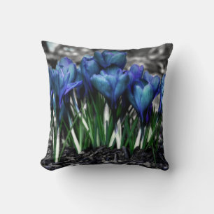 Aqua Blue Crocus Blooms Cushion