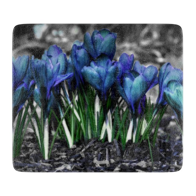 Aqua Blue Crocus Blooms Cutting Board (Front)