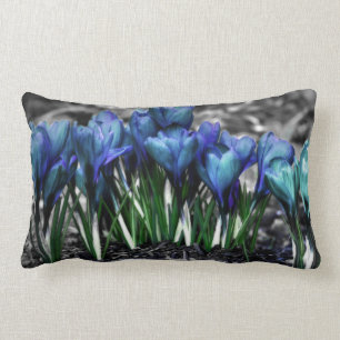 Aqua Blue Crocus Blooms Lumbar Cushion