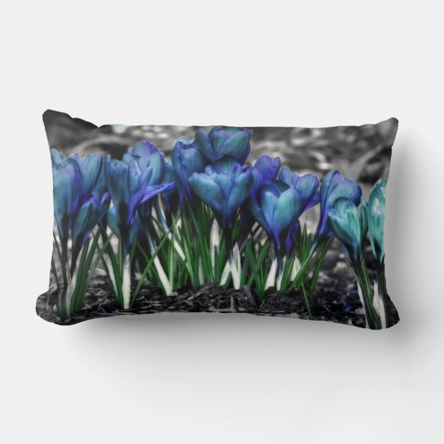 Aqua Blue Crocus Blooms Lumbar Cushion (Front)