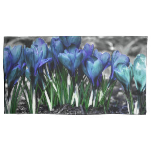 Aqua Blue Crocus Blooms Pillowcase