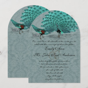 Aqua Blue Damask Peacock Metallic Elegance Invitation