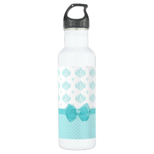 Aqua Blue Damask With Turquoise Ribbon 710 Ml Water Bottle