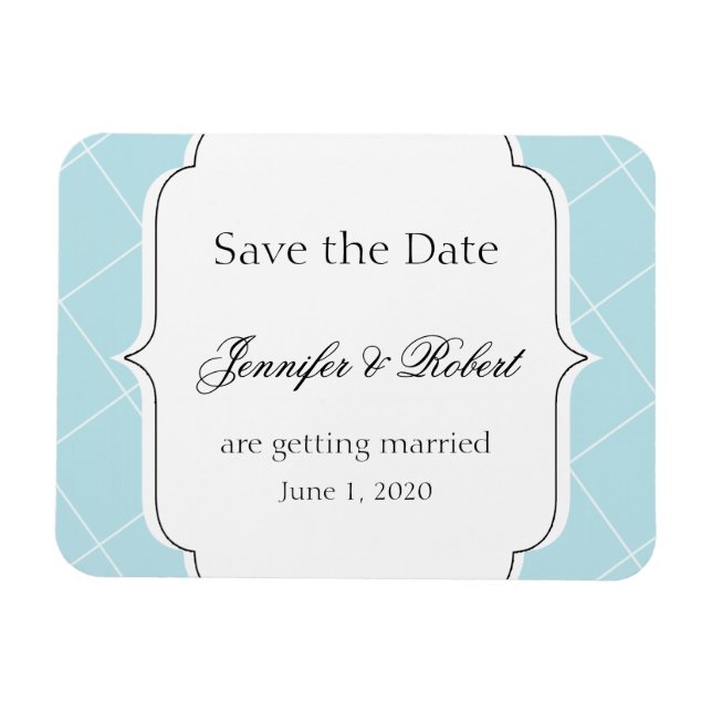 Aqua Blue Diamond Scallop Wedding Save the Date Magnet (Horizontal)