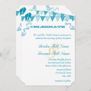 Aqua Blue Dots Bunting Pennant Wedding Invitations