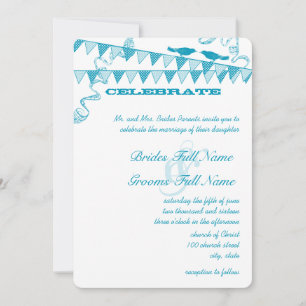 Aqua Blue Dots Bunting Pennant Wedding Invitations