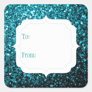 Aqua blue faux glitter sparkles To From Gift Tag