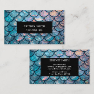 Aqua blue faux iridescent Mermaid Scale Business Card