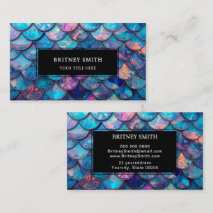 Aqua blue faux iridescent Mermaid Scale Business Card