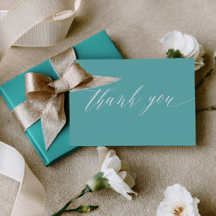 Aqua Blue Flat Thank You Card Minimalist Wedding
