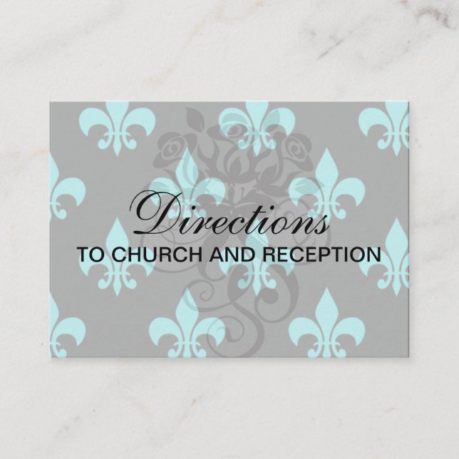 aqua blue fleur de lis pattern enclosure card (Front)