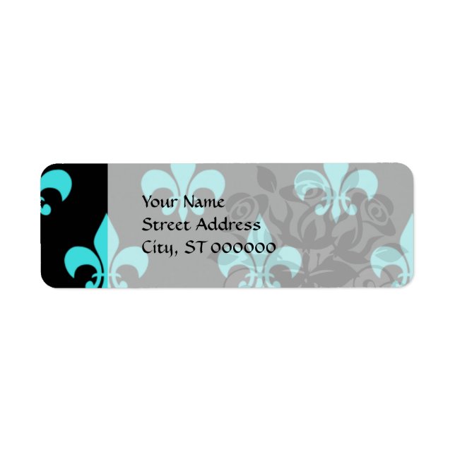 aqua blue fleur de lis pattern return address label (Front)