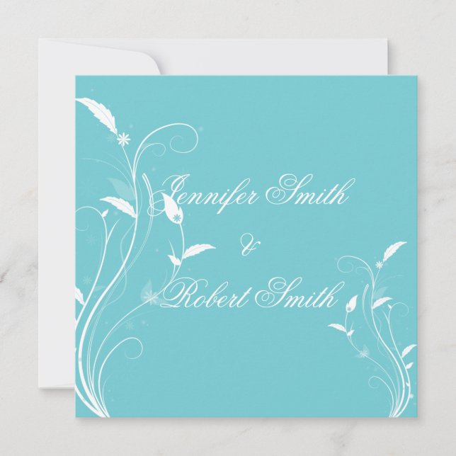Aqua Blue Floral Filigree Wedding Invitation (Front)