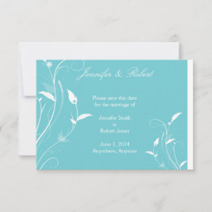 Aqua Blue Floral Filigree Wedding Save the Date
