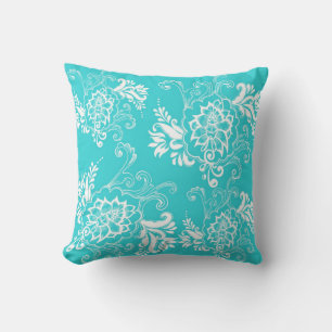 aqua blue floral graphic cushion