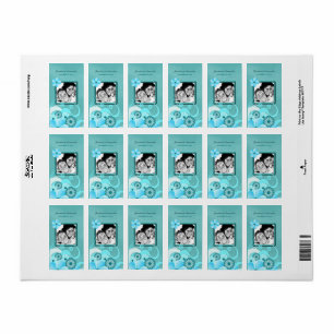 Aqua Blue Floral Hibiscus Wedding Photo Favour Label