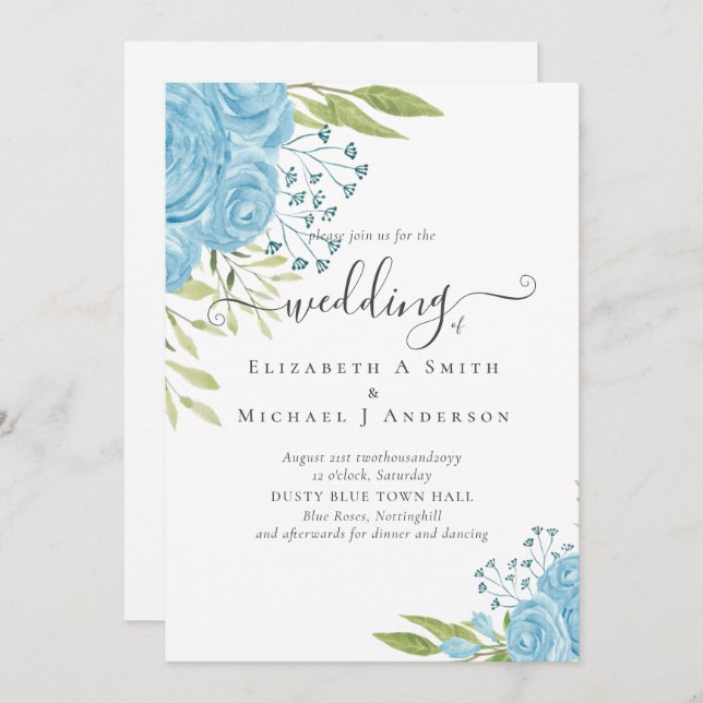 Aqua Blue Floral Wedding  (Front/Back)