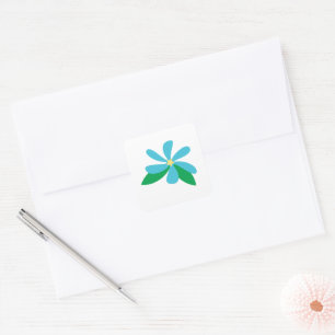 Aqua Blue Flower with Yellow Star Centre Square Sticker