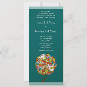 Aqua Blue Flowers and Bees Wedding Invitation