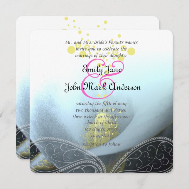 Aqua Blue Fuchsia Calla Lily Flower Wedding Invitation (Front/Back)