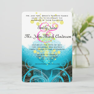 Aqua Blue Fuchsia Calla Lily Flower Wedding Invitation
