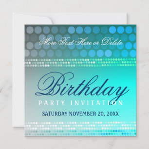 Aqua Blue Funky Dance Party Birthday Invitation