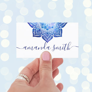Aqua Blue Galactic Mandala Yoga Instructor Business Card