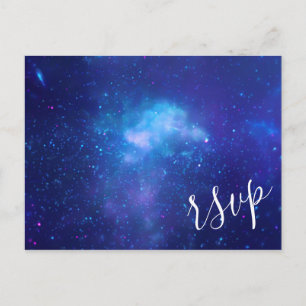 Aqua Blue Galactic Photo Elegant RSVP Invitation Postcard