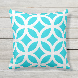 Aqua Blue Geometric Pattern Outdoor Pillows