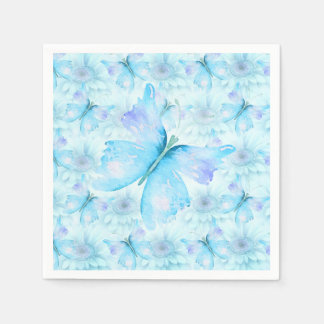 AQUA BLUE GERBER DAISIES AND BUTTERFLIES DECOUPAGE NAPKIN