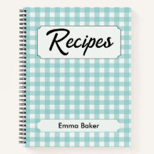 Aqua Blue Gingham Retro Custom Recipe Books