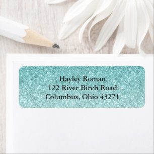 Aqua Blue Glam Glitter Personalized Return Address Return Address Label