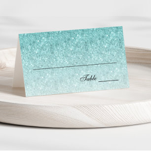 Aqua Blue Glam Glitter Place Card