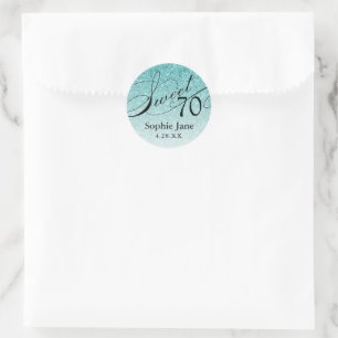 Aqua Blue Glam Glitter Sweet Birthday Classic Round Sticker