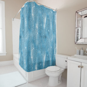 Aqua Blue Glam Glitter Tropical leaves Shower Curtain